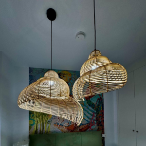 Rattanowa lampa wisząca Shella 40 cm jasne drewno 1xE27