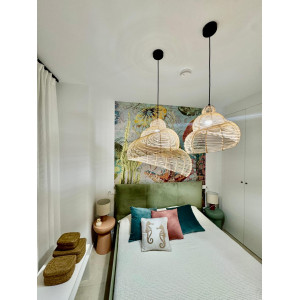 Rattanowa lampa wisząca Shella 60 cm jasne drewno 1xE27