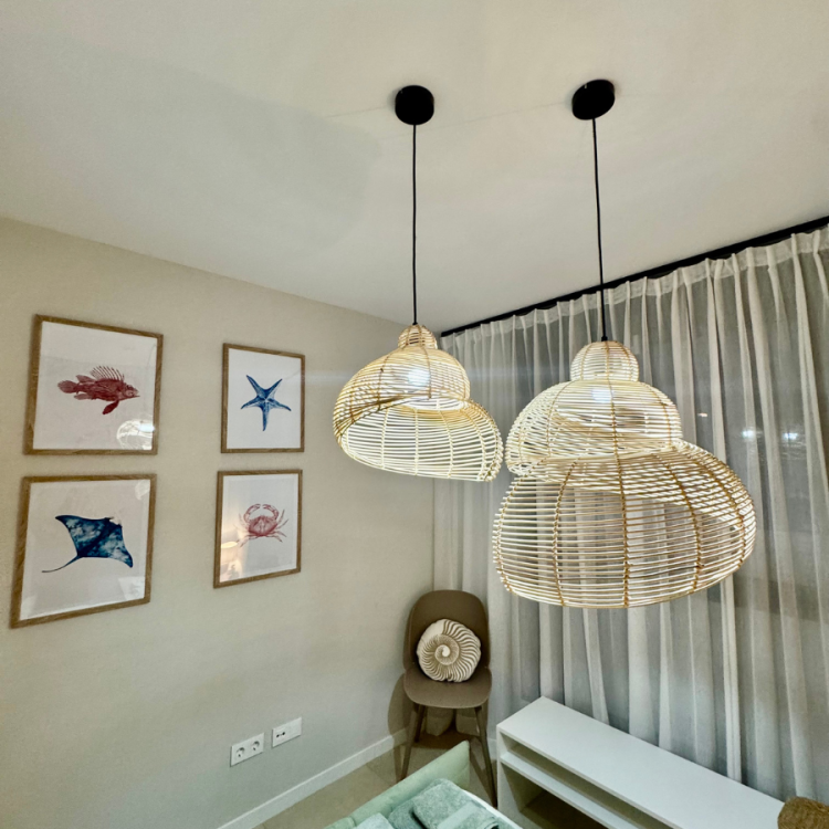 Rattanowa lampa wisząca Shella 40 cm jasne drewno 1xE27 - 12304