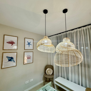 Rattanowa lampa wisząca Shella 60 cm jasne drewno 1xE27