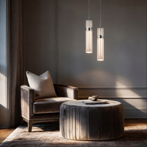 Chromowana lampa Ambiente LED do salonu