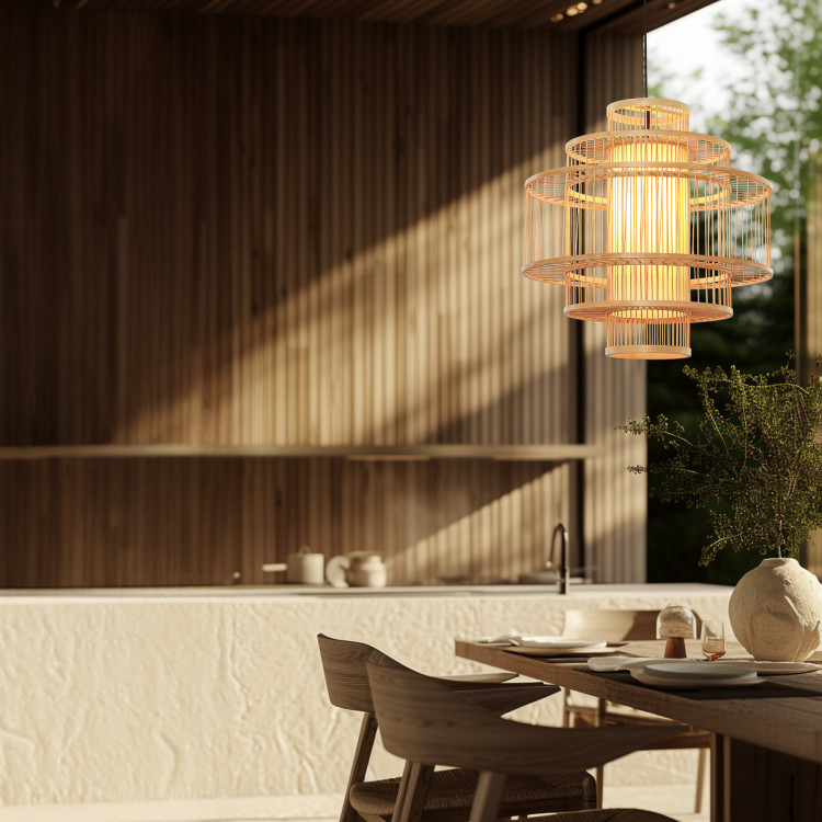 Designerska lampa sufitowa Stela z rattanu do wnętrz japandi - 13381