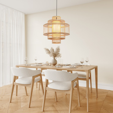 Rattanowa lampa wisząca Stela nad stołem w jadalni