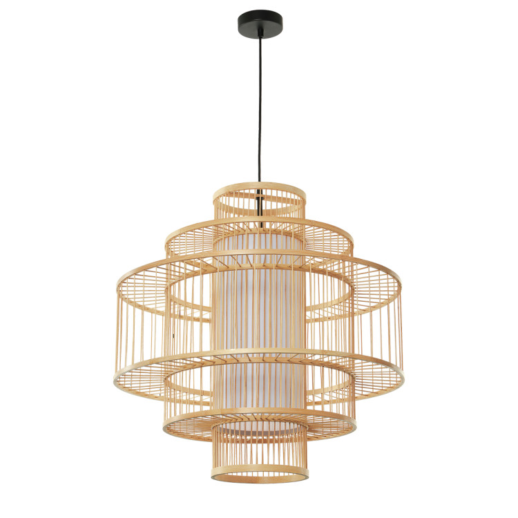 Boho lampa wisząca Stela z ażurowym rattanowym kloszem - 13384