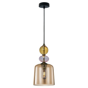 Lampa wisząca Tropea bursztynowa duża w nowoczesnej jadalni