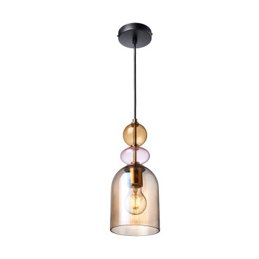 Lampa wisząca Tropea bursztynowa średnia w nowoczesnym salonie