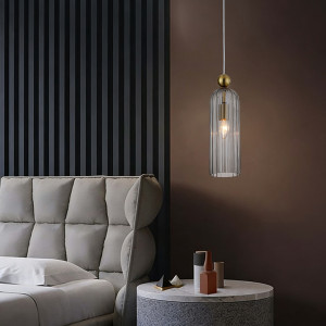 Lampa sufitowa Piega ze szklanym dymionym kloszem i złotymi detalami