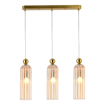 Lampa wisząca Piega LP-939/3L Amber z trzema bursztynowymi kloszami