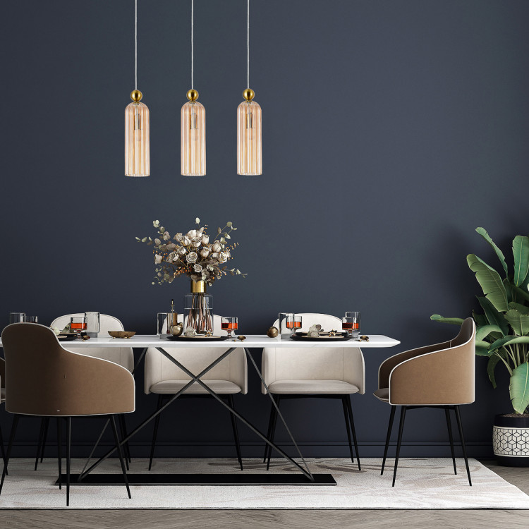 Lampa Piega z trzema szklanymi kloszami na złotej listwie - 13632