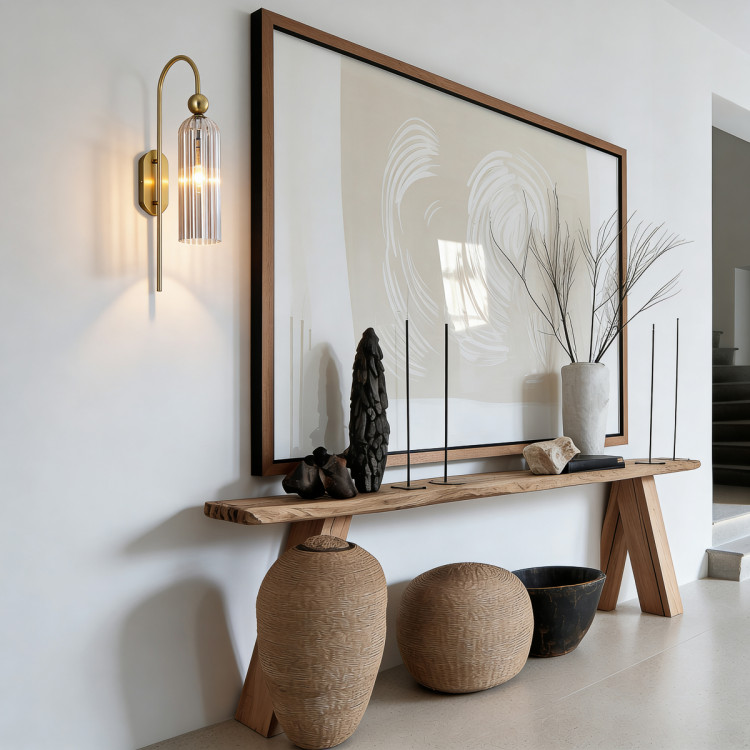 Lampa ścienna Piega z bursztynowym ryflowanym kloszem - 13695