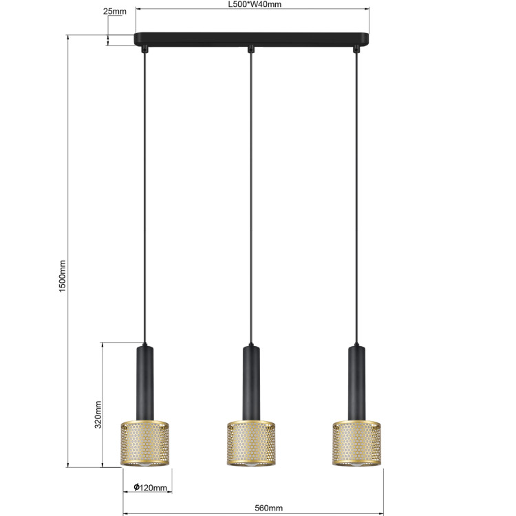 Lampa wisząca Amo czarno-złota 3xE27 - 13754