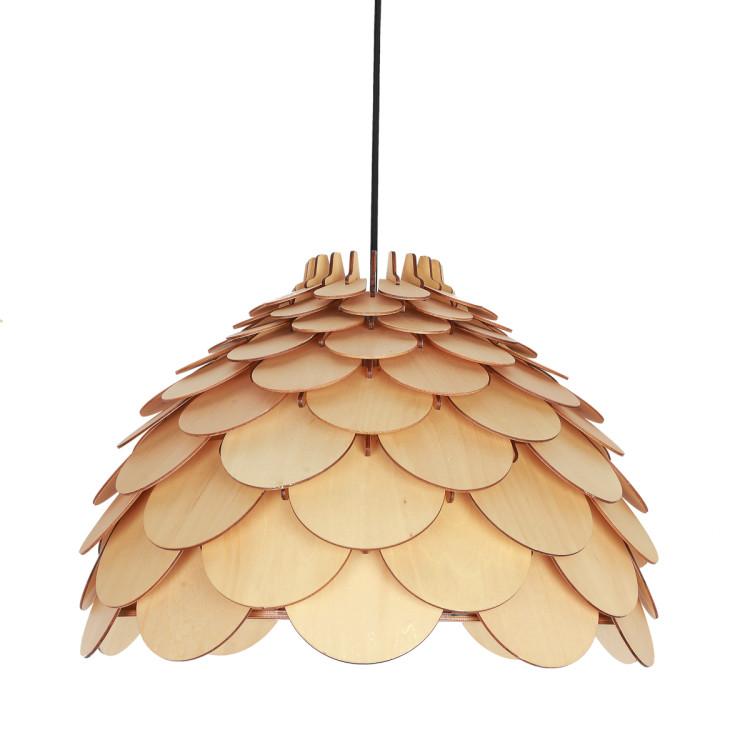 Lampa wisząca Burgo z drewnianym abażurem w aranżacji wnętrza - 13774