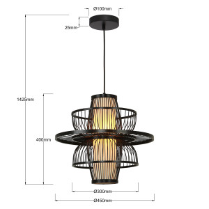 Rattanowa lampa wisząca Astra czarna 1xE27