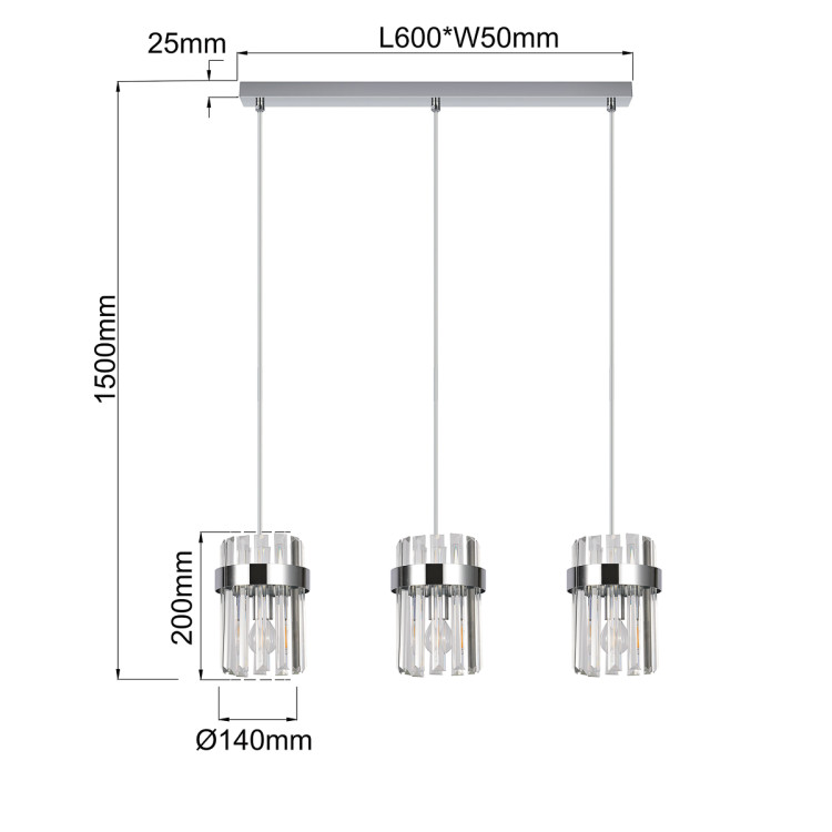 Lampa wisząca Vetro chrom 3xE14 - 14856