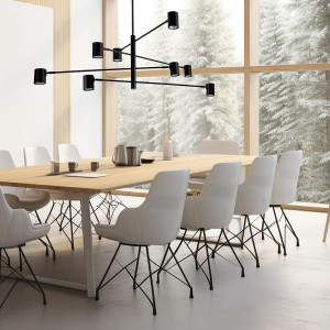 Długa czarna lampa wisząca Snow 8 z ośmioma punktami światła