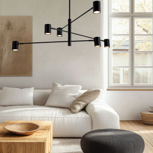 Czarna metalowa lampa Snow z sześcioma punktami światła