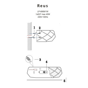 Kinkiet Reus czarny 1xE27