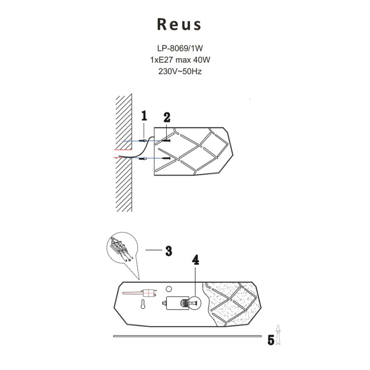 Kinkiet Reus czarny 1xE27 - 15778