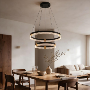 Lampa wisząca Plum 60 cm 40 cm czarno-transparentna LED CCT