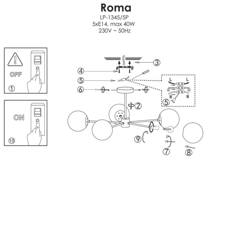 Lampa wisząca Roma 5 złota 5xE14 - 15961