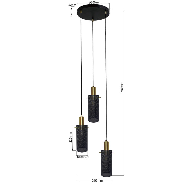 Lampa wisząca Tirana 3 czarna 3xE27 - 16158