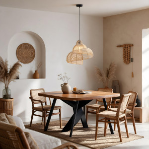 Rattanowa lampa wisząca Shella 60 cm jasne drewno 1xE27