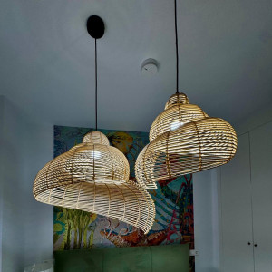 Rattanowa lampa wisząca Shella 60 cm jasne drewno 1xE27