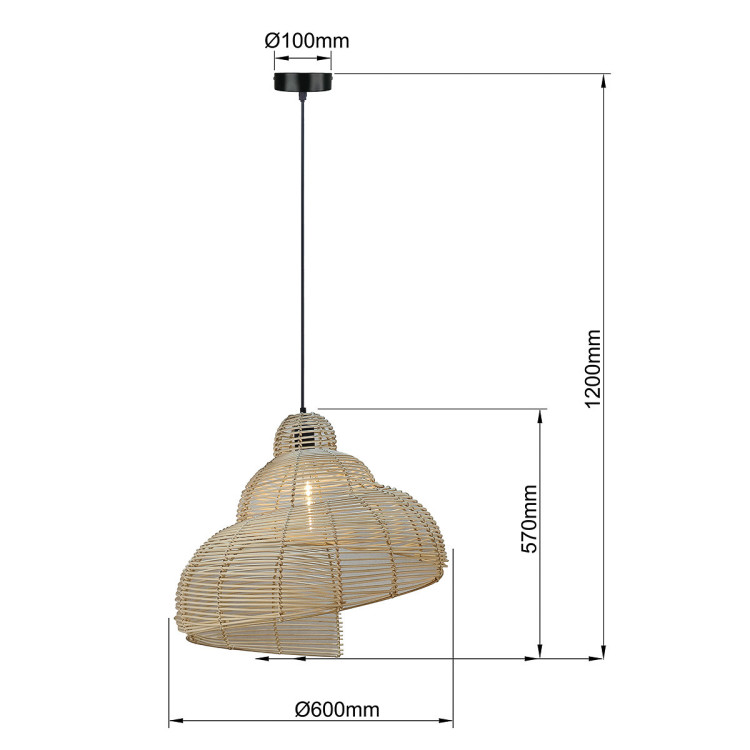 Rattanowa lampa wisząca Shella 60 cm jasne drewno 1xE27 - 16293