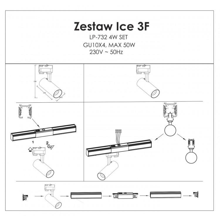 Reflektor do szynoprzewodów Ice 3F czarny 1xGU10 - 2846