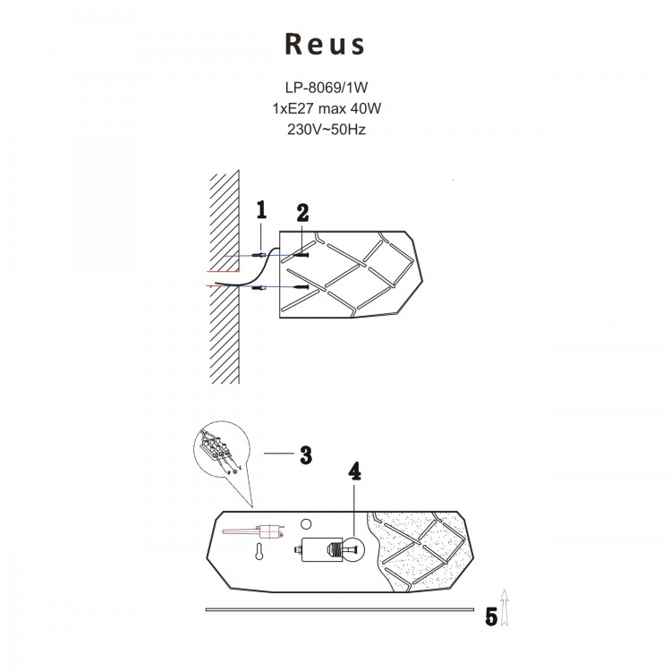 Kinkiet Reus biały 1xE27 - 3099