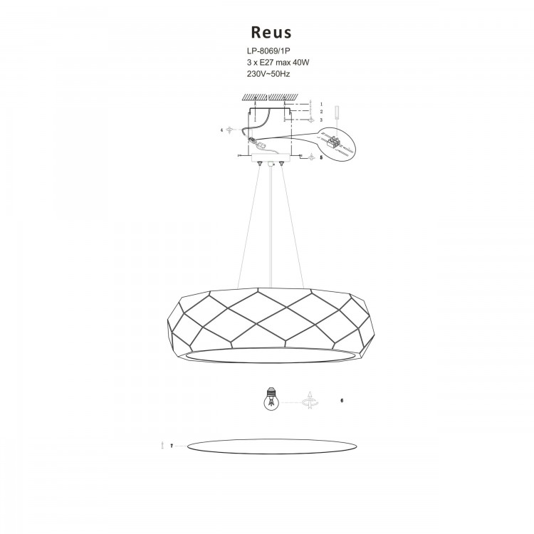 Lampa wisząca Reus biała 3xE27 - 3131