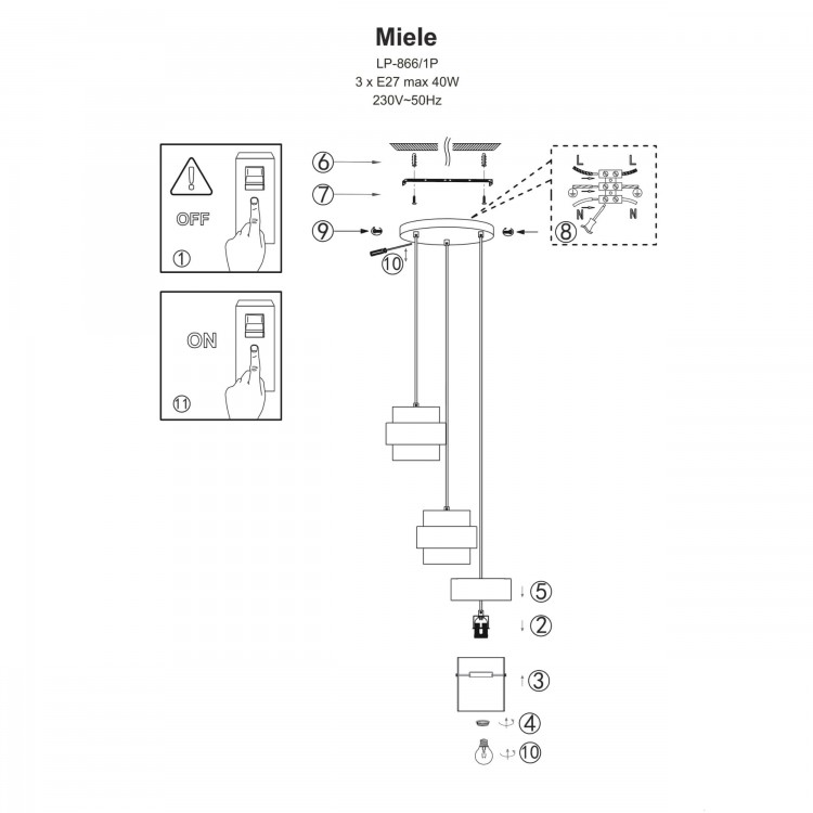 Lampa wisząca Miele dymna 3xE27 - 3201