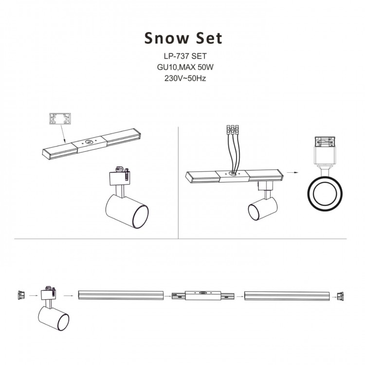 Zestaw oświetlenia szynowego Snow SET 1F czarny 4xGU10 - 3239