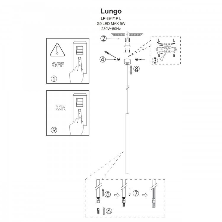 Lampa wisząca Lungo 1 czarna 1xG9 - 3296