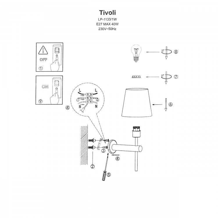 Kinkiet Tivoli czarny 1xE27 - 3494