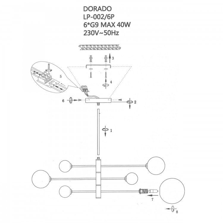 Lampa wisząca Dorado czarna 6xG9 - 4357