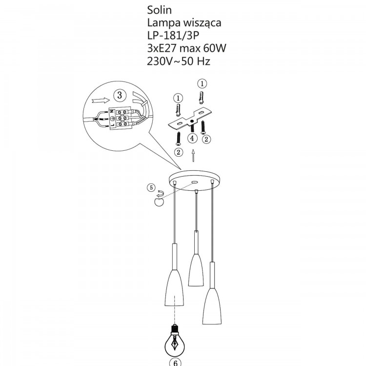 Lampa wisząca Solin 3 czarno-złota 3xE27 - 4449