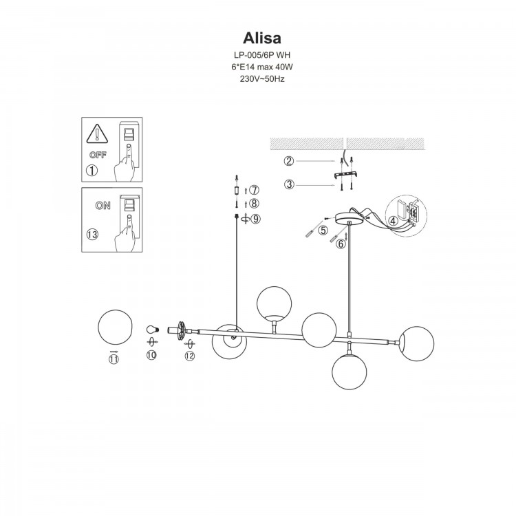 Lampa wisząca Alisa czarna 6xE14 - 4568