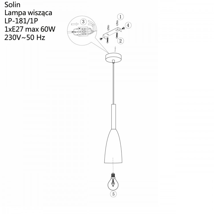 Lampa wisząca Solin 1 czarna 1xE27 - 4589