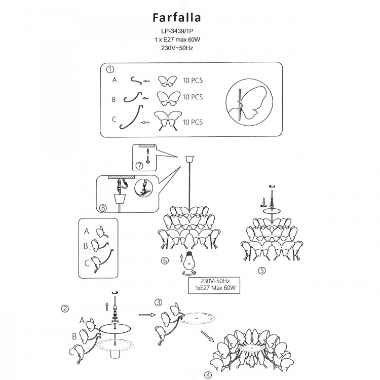 Lampa wisząca Farfalla ciemny róż 1xE27 - 4634