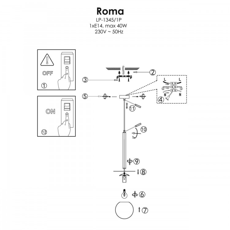 Lampa wisząca Roma 1 czarna 1xE14 - 4726
