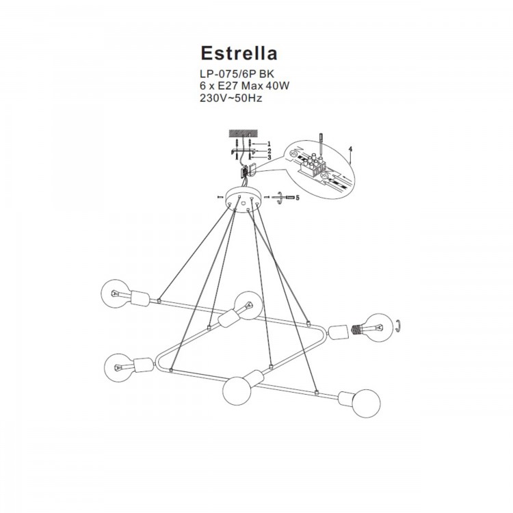 Estrella 6 wisząca czarna - 4753