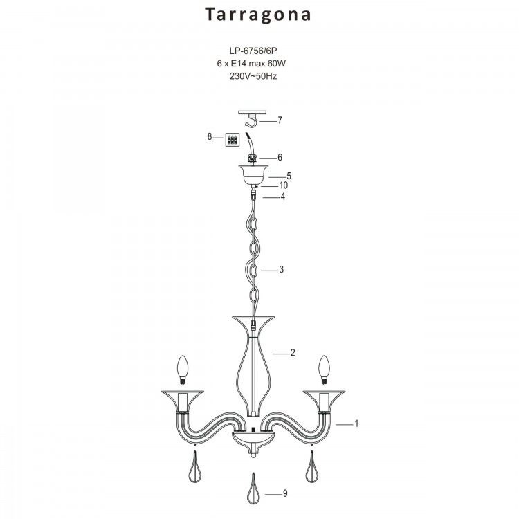 Lampa wisząca Tarragona czarna 6xE14 - 4774