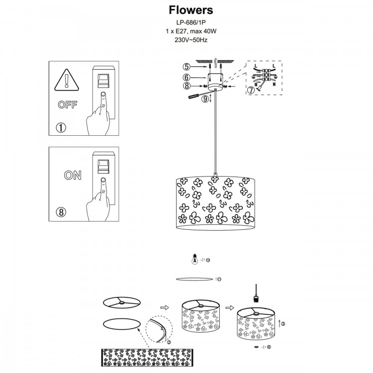 Lampa wisząca dziecięca Flowers biała 1xE27 - 4830