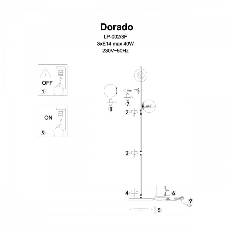 Lampa podłogowa Dorado czarna 3xE14 - 4923