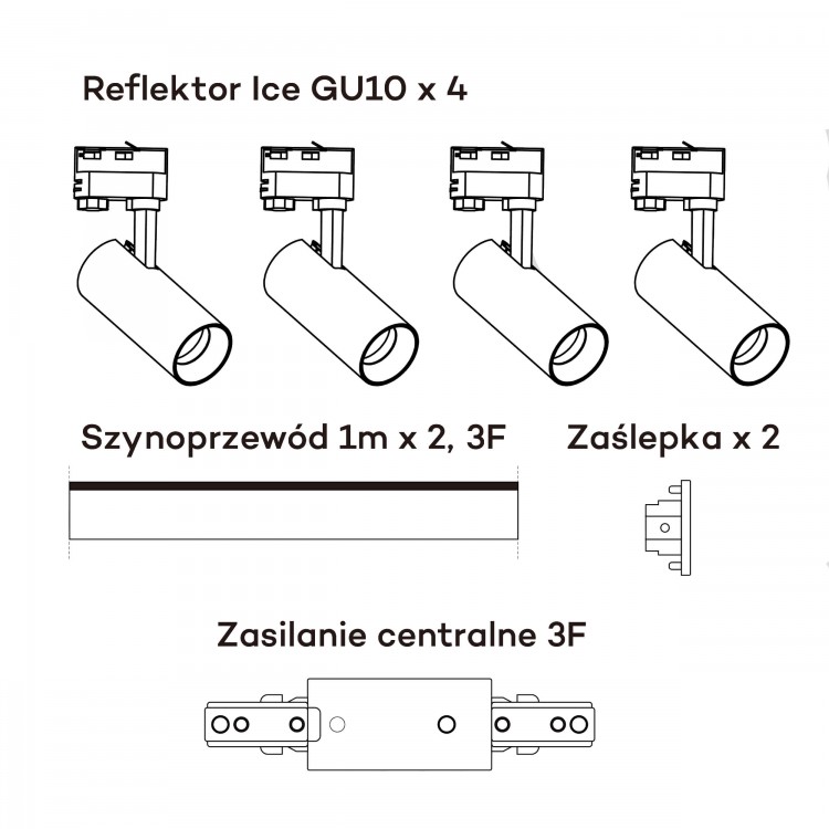 Zestaw oświetlenia szynowego Ice SET 3F biały 4xGU10 - 5111