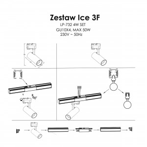 Zestaw oświetlenia szynowego Ice SET 3F czarny 4xGU10