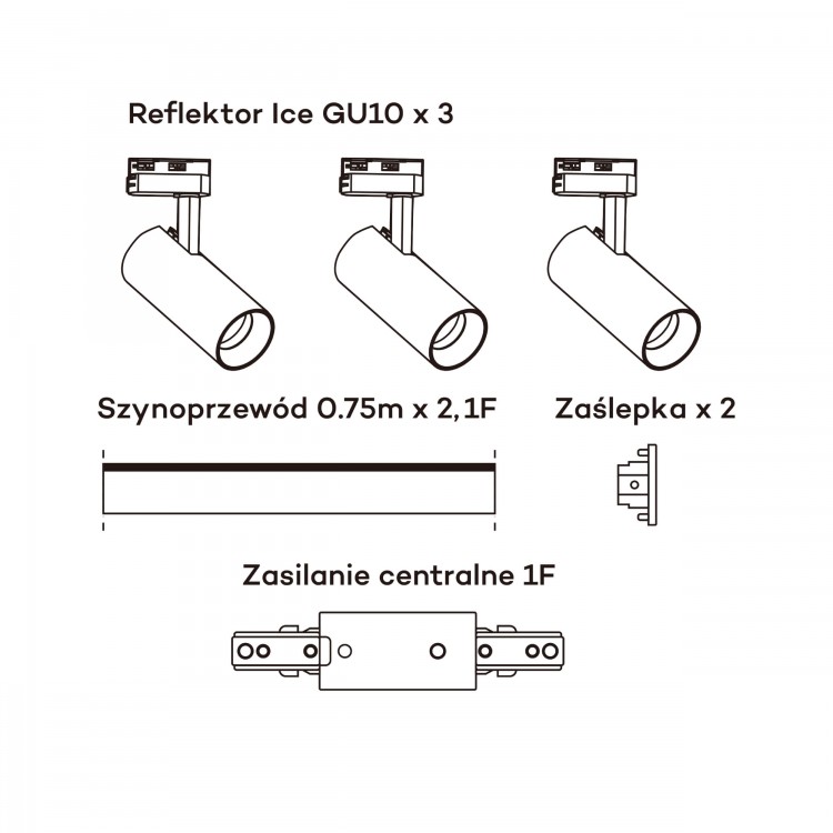 Zestaw oświetlenia szynowego Ice SET 1F biały 3xGU10 - 5118