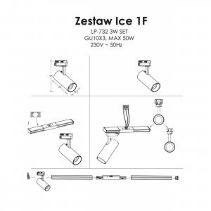 Zestaw oświetlenia szynowego Ice SET 1F biały 3xGU10
