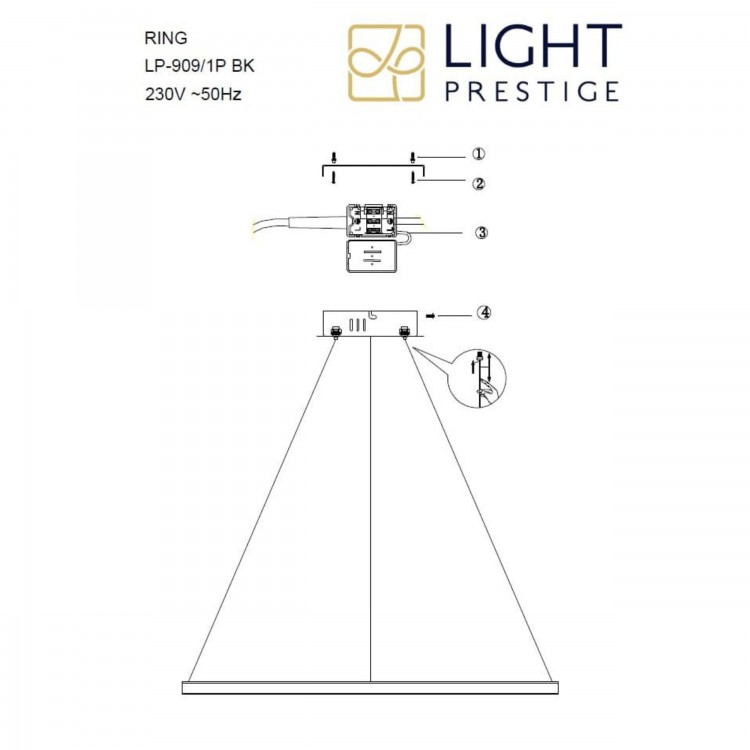 Lampa wisząca Ring 80 cm czarna LED CCT - 7123